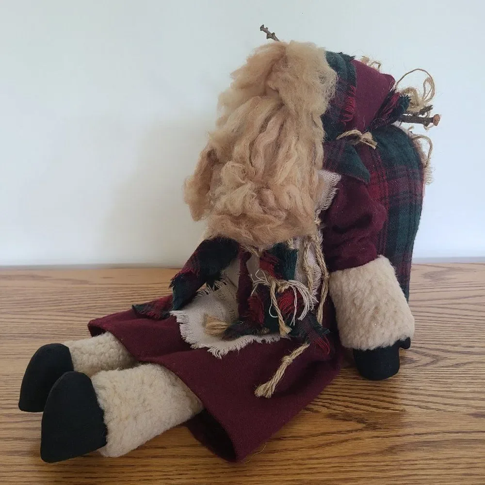 Handmade Fabric Old-Fashioned Santa Kris Kringle Holiday Doll w/Weighted Bottom